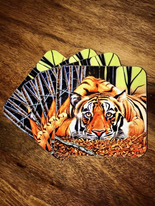 Relaxing Tiger Coaster (set of 4) - artwork by Pauline Alldis - Image 2