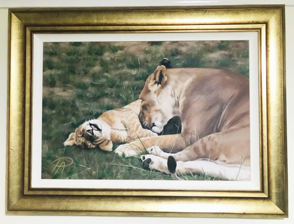 pauline alldis original oil painitng lioness and cub