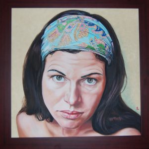 Self Portrait With Head Scarf - (Original Oil on Canvas - Framed)