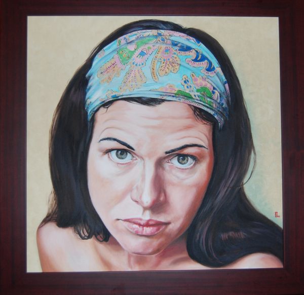 Self Portrait With Head Scarf - (Original Oil on Canvas - Framed)